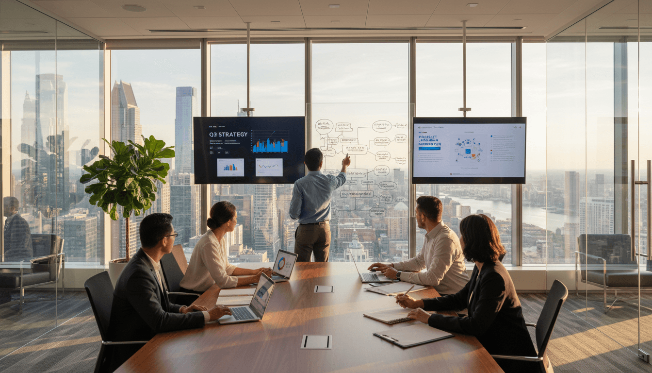 Nexaura team discussing digital solutions and strategy